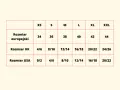Tabela rozmiarów odzieży: rozmiar europejski (34-44), UK (4/6-24/26) i USA (0/2-20/22).