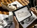 Projektantka szkicuje buty Filippo, firmy znanej z modnego obuwia. Na stole leży gotowy model i szkice.