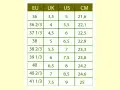 Tabela rozmiarów obuwia: 6,5 US to 38 EU, 22,9 cm.