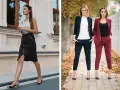 Eleganckie stylizacje dla kobiet: jak się ubrać na imprezę firmową. Spódnica ołówkowa i garnitury w ciemnych kolorach.