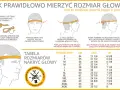 Instrukcja jak zmierzyć obwód głowy. Użyj miarki krawieckiej lub sznurka, umieszczając ją nad brwiami i uszami. Tabela rozmiarów pomoże dobrać czapkę.