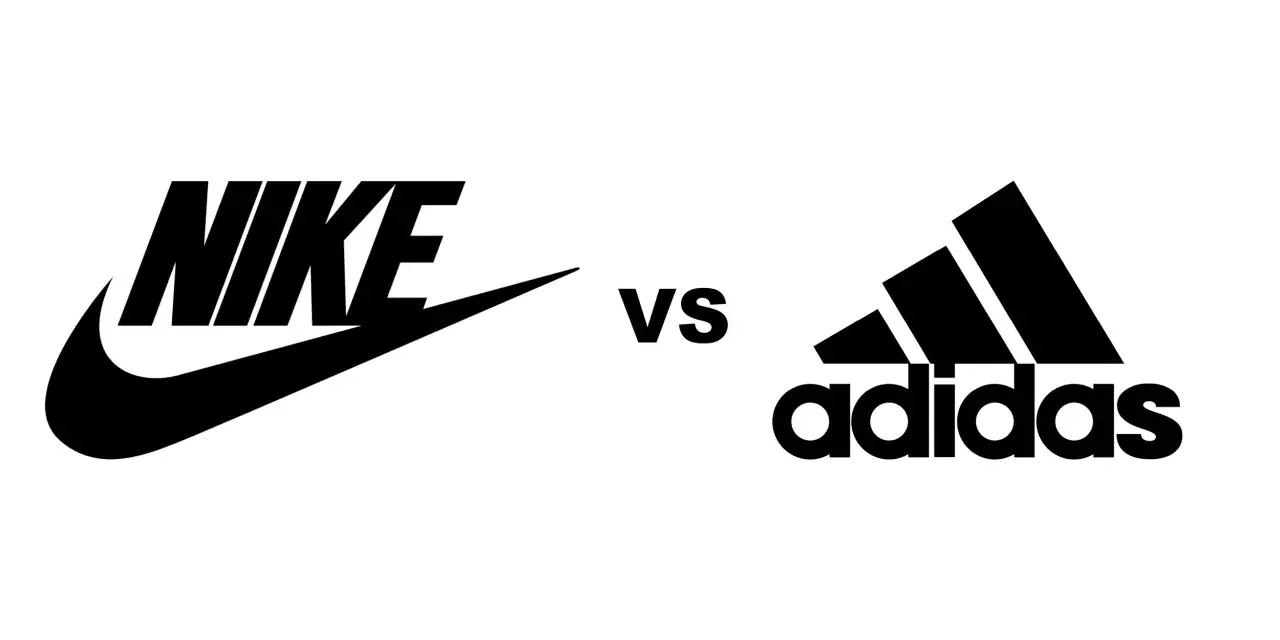 Logo Nike kontra logo Adidas. Dwa giganty sportowe w starciu.