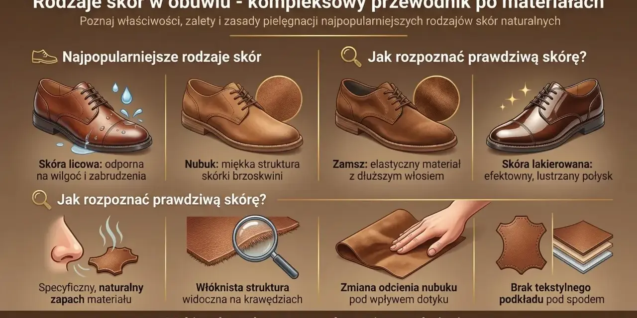 Przewodnik po rodzajach skór: licowa, nubuk, zamsz, lakierowana. Jak rozpoznać naturalną skórę po zapachu, strukturze i dotyku.