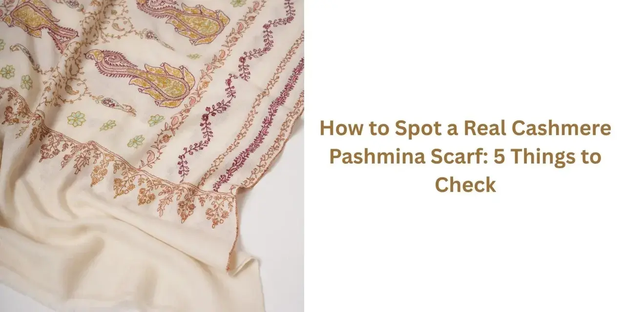 Pashmina co to? Kremowy szal z haftem paisley i kwiatów. Dowiedz się, jak rozpoznać prawdziwą pashminę.