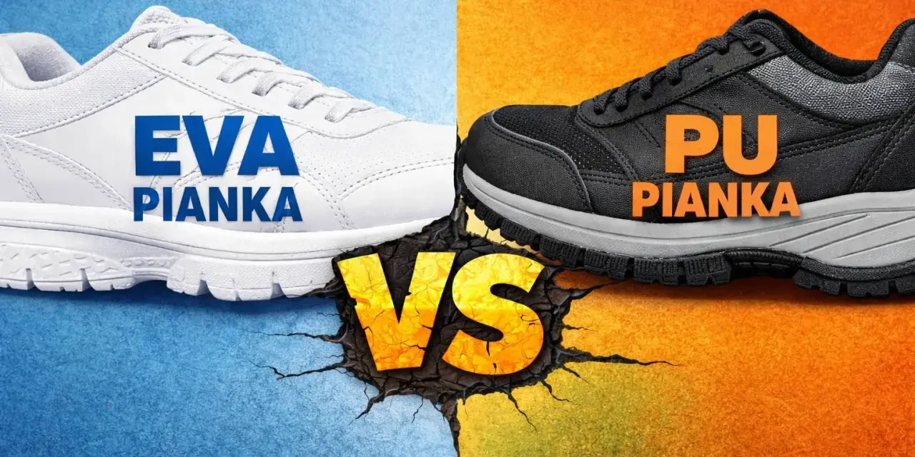 Białe buty z napisem EVA PIANKA kontra czarne z PU PIANKA. Porównanie materiałów.