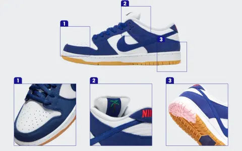 Szukasz informacji, jak sprawdzić numer katalogowy Nike? Zobacz zbliżenia na buty: przód (1), język z palmą (2) i podeszwę (3).