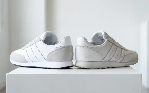 Dwa białe buty sportowe Adidas, jeden czysty, drugi lekko zabrudzony. Jak sprawdzić oryginalność? Zwróć uwagę na detale.
