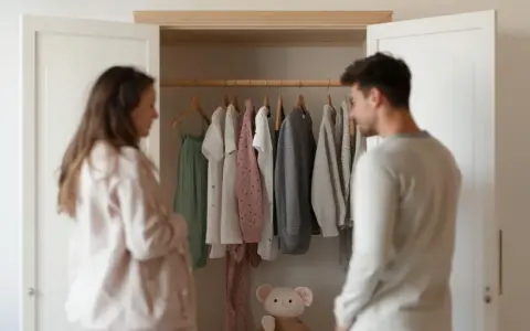 Para przygotowuje ubranka, zastanawiając się, jaki rozmiar na 2 lata będzie najlepszy dla ich dziecka.