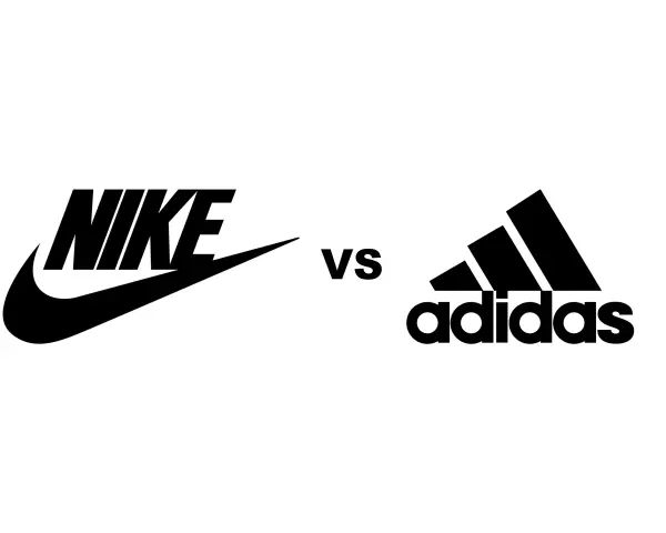 Logo Nike kontra logo Adidas. Dwa giganty sportowe w starciu.