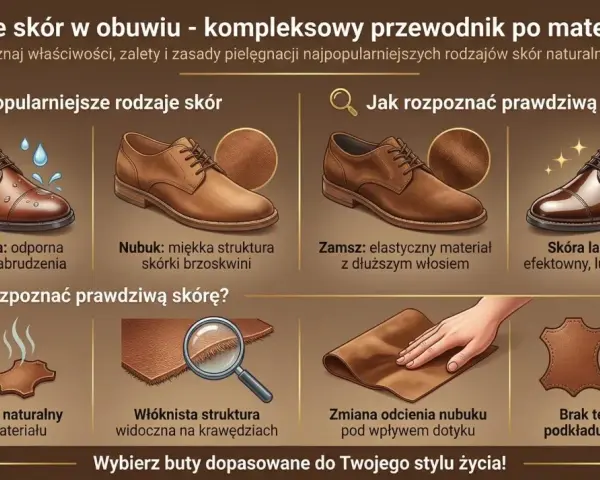 Przewodnik po rodzajach skór: licowa, nubuk, zamsz, lakierowana. Jak rozpoznać naturalną skórę po zapachu, strukturze i dotyku.