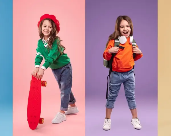 Cztery dziewczynki w modnych stylizacjach. Rozmiar 152 pasuje na wiek ok. 10-12 lat.