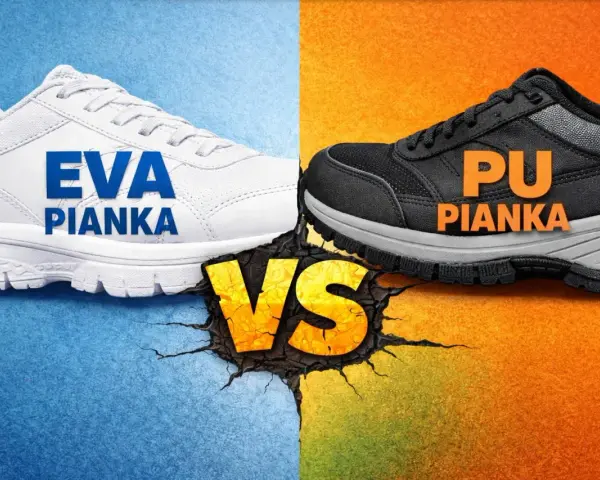 Białe buty z napisem EVA PIANKA kontra czarne z PU PIANKA. Porównanie materiałów.