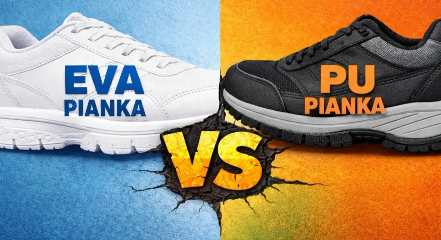 Białe buty z napisem EVA PIANKA kontra czarne z PU PIANKA. Porównanie materiałów.