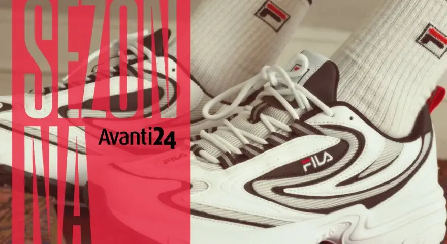 Białe buty sportowe Fila z czerwonym logo. Fila to znana marka odzieży i obuwia sportowego, idealna na nowy sezon.